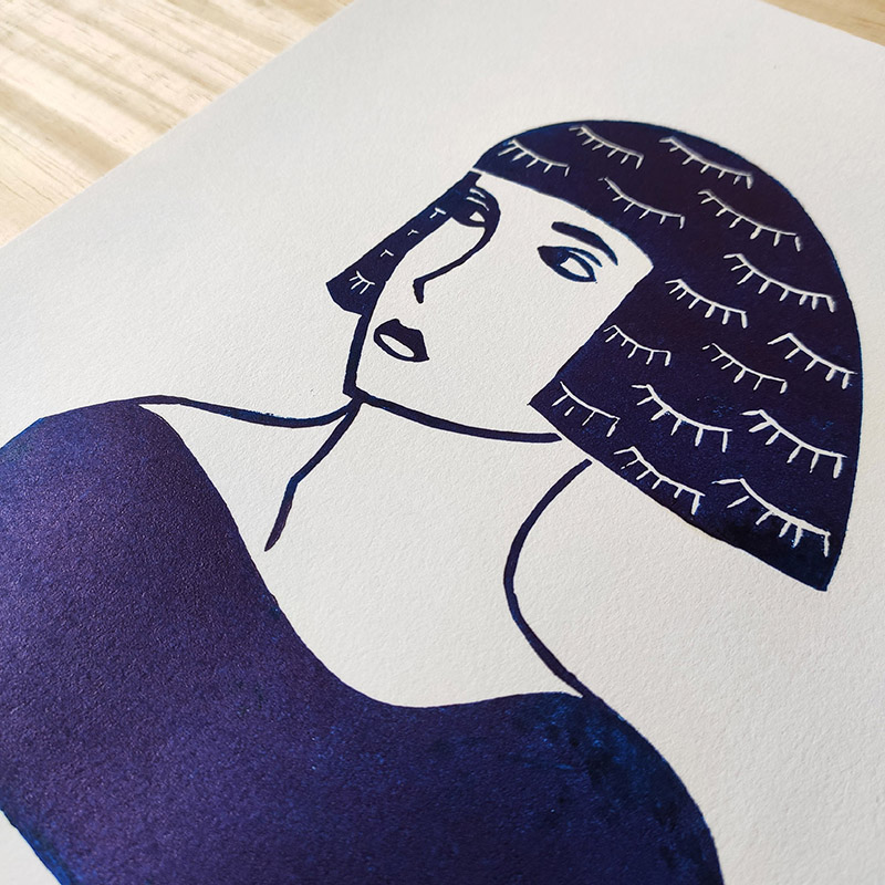 Linogravure portrait femme