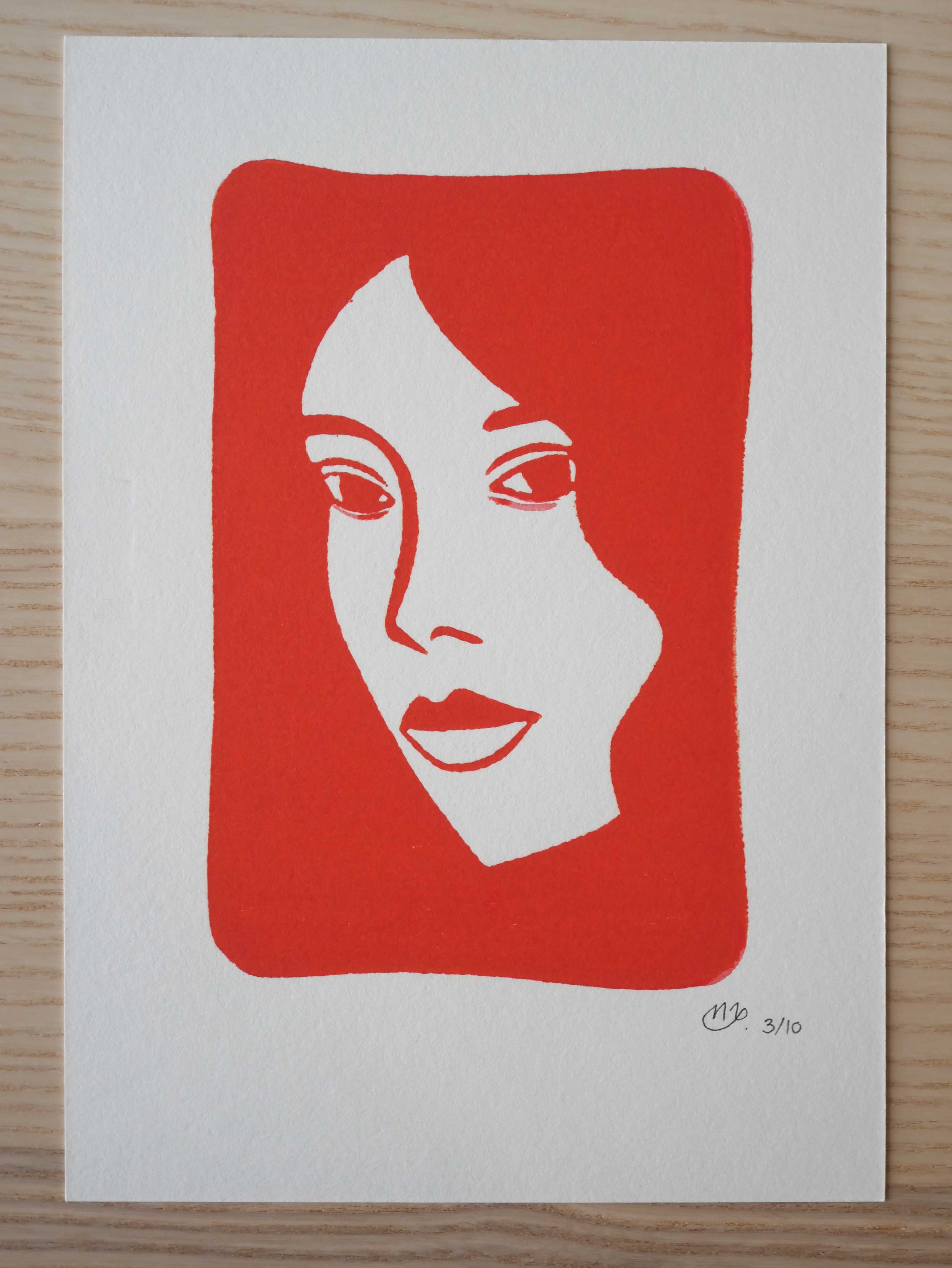 Linogravure portrait femme