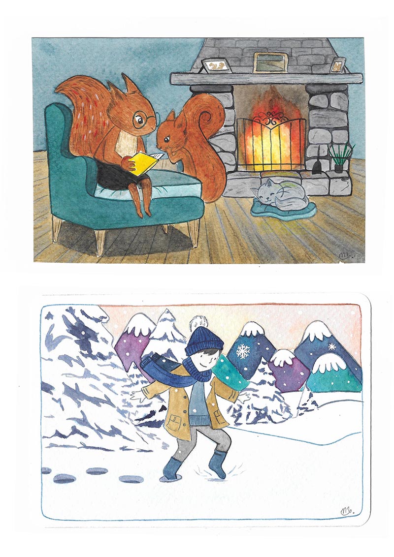 Illustrations aquarelles hivernales noemiemahieux